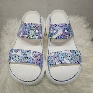 CROCS Classic Crush White Butterfly Print Platform Sandals